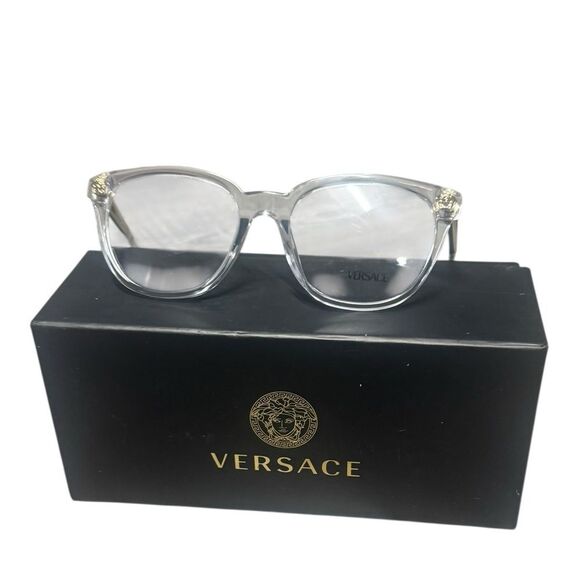 USED IN BOX! VERSACE 3242A 148 Transparent Crystal Plastic Round Eyeglasses 54mm - Picture 1 of 11